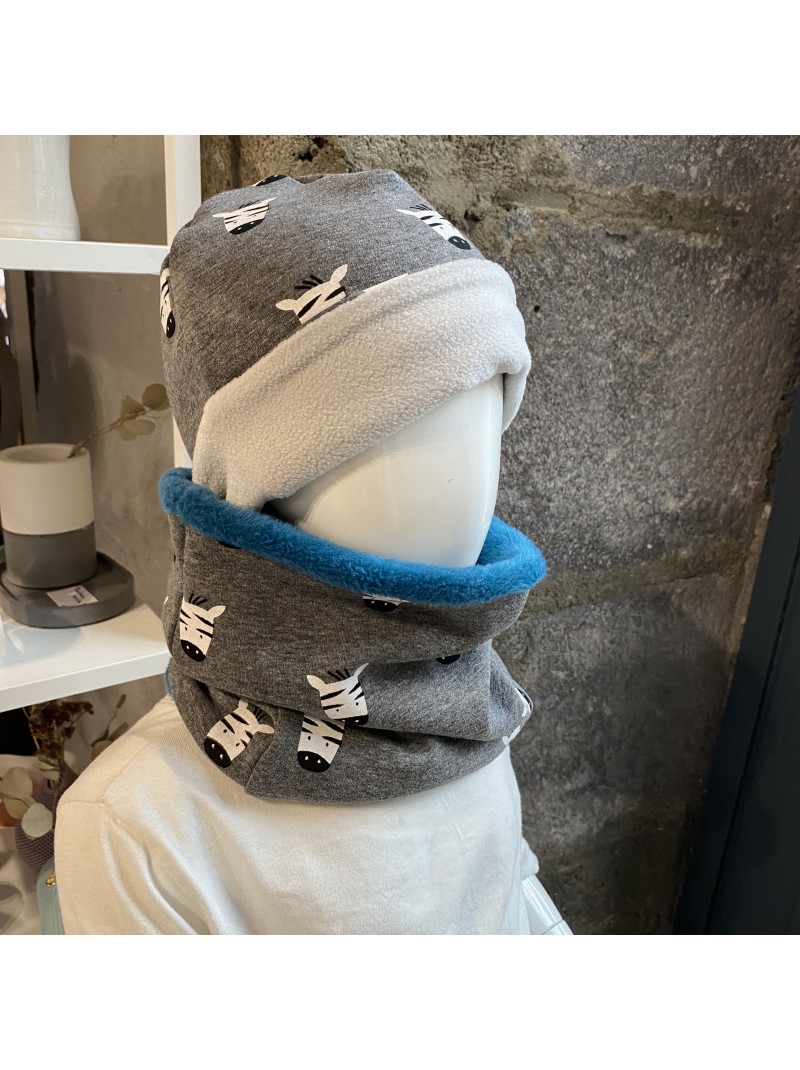 Duo snood et bonnet beanie bébé, création artisanale à Clermont-Ferrand