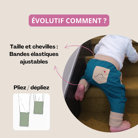 Sarouel évolutif qui grandit avec l'enfant/bébé