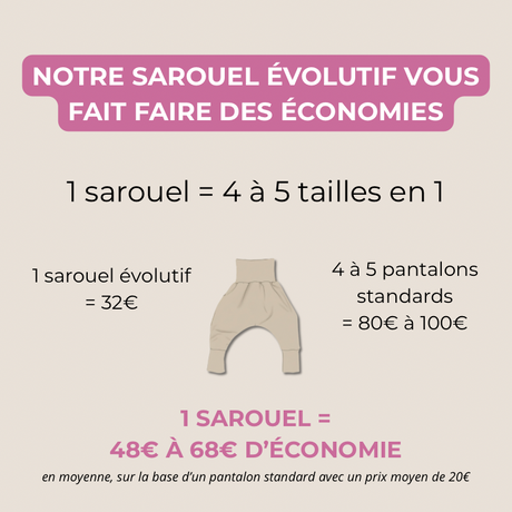 Sarouel évolutif qui grandit avec l'enfant/bébé
